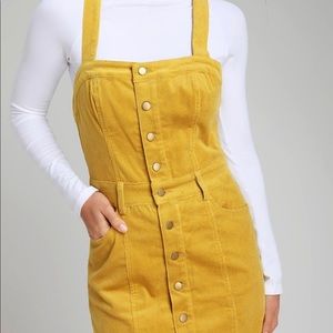 yellow overall dress